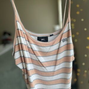Obey Women's Striped Tank Top - Cream and Tan